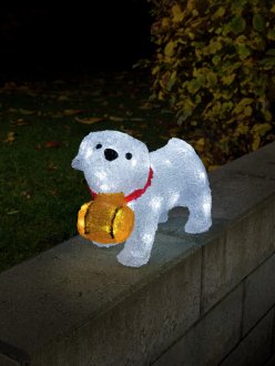 Hund akryl 20 cm vita LED