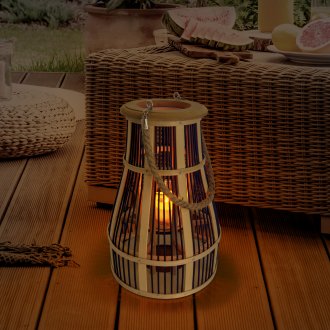 Decorative Light "Basket" black/natural h: 34.5cm incl. Solar LED Candle