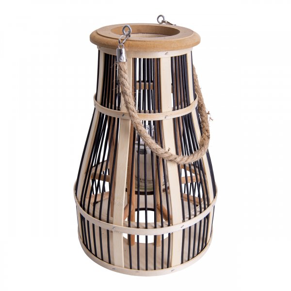 "Decorative Light ""Basket"" black/natural h: 34.5cm incl. Solar LED Candle"